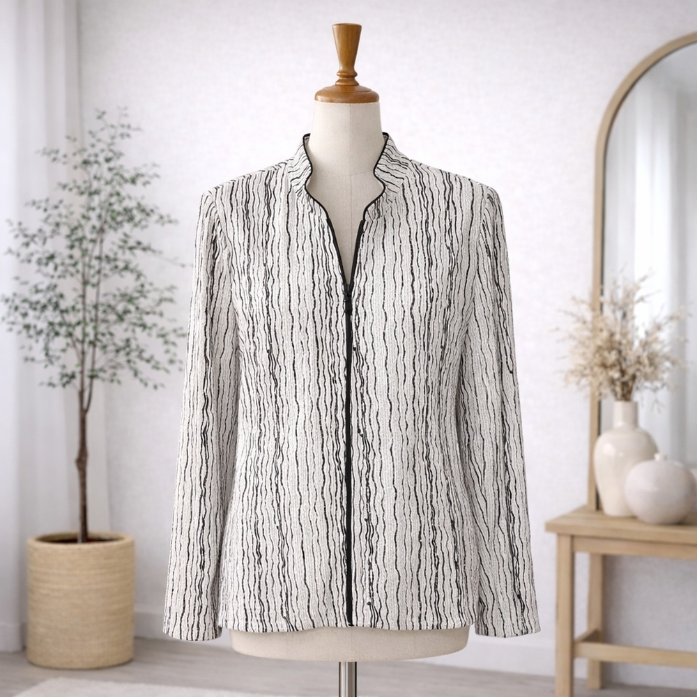 Alex Evenings Petite Jacket Black White Zip Front  XLP